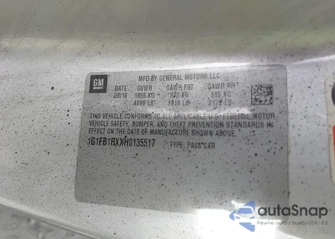 2017 Chevrolet Camaro 1Lt from USA, damaged, VIN 1G1FB1RXXH0135517